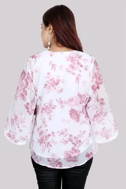 Casual Flared Sleeves Printed Women Green Top - Bouquet, XL