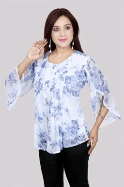 Casual Flared Sleeves Printed Women Green Top - Spindle, L