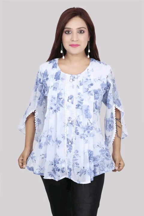 Casual Flared Sleeves Printed Women Green Top - Spindle, XS