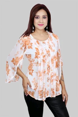Casual Flared Sleeves Printed Women Green Top - Burning Sand, L