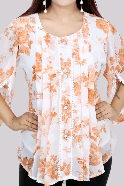 Casual Flared Sleeves Printed Women Green Top - Burning Sand, S