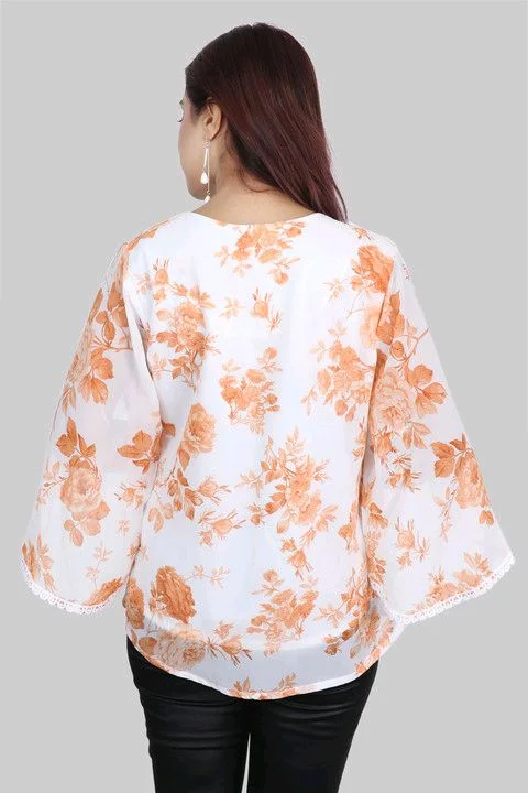 Casual Flared Sleeves Printed Women Green Top - Burning Sand, XXL