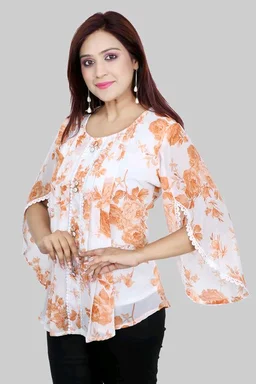 Casual Flared Sleeves Printed Women Green Top - Burning Sand, XXL