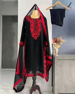 Black Elegant Heavy Faux Georgette Embroidered Top with Plazzo & Dupatta – Fully Stitched, Comfortable Fit
- Black, L