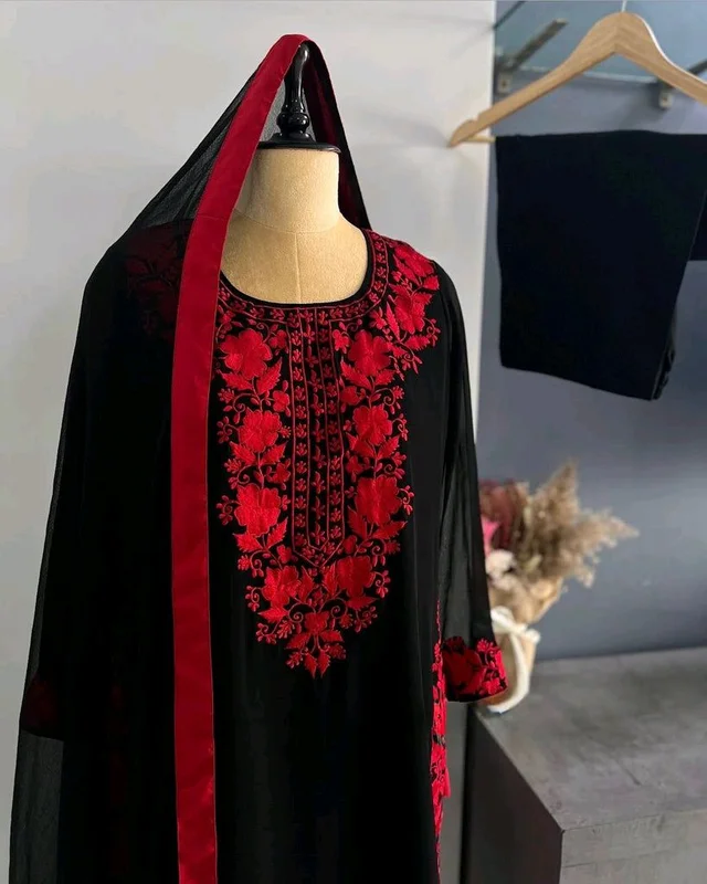 Black Elegant Heavy Faux Georgette Embroidered Top with Plazzo & Dupatta – Fully Stitched, Comfortable Fit
- Black, S