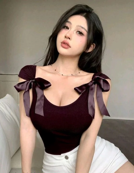 Korean Deep Neck Ribbon_White - M, Aubergine