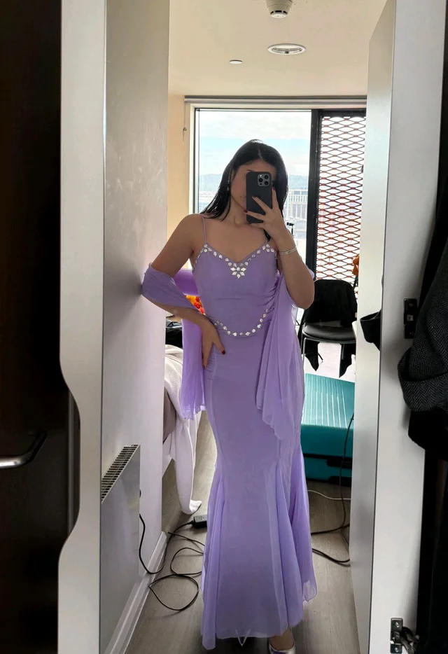 Lavender Flare Fish cut lehnga - Free Size, Blue Bell