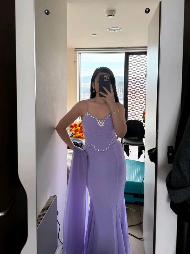 Lavender Flare Fish cut lehnga - Free Size, Blue Bell
