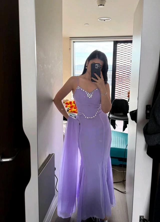 Lavender Flare Fish cut lehnga - Free Size, Blue Bell