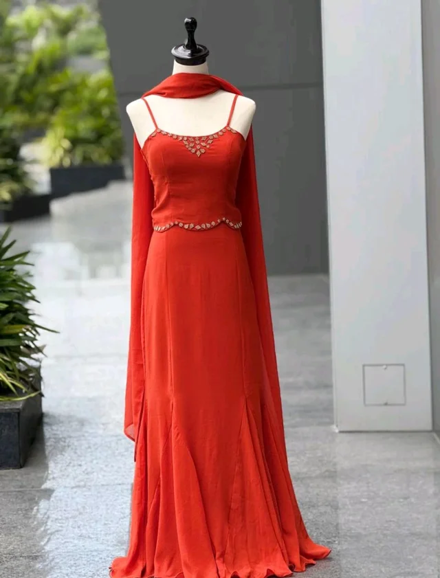 Lavender Flare Fish cut lehnga - M, Red