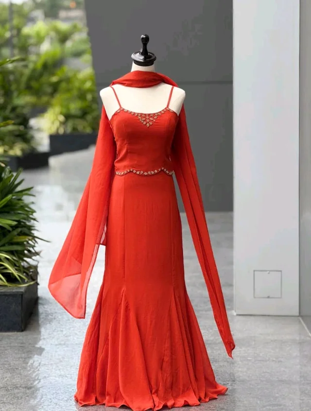 Lavender Flare Fish cut lehnga - XL, Red