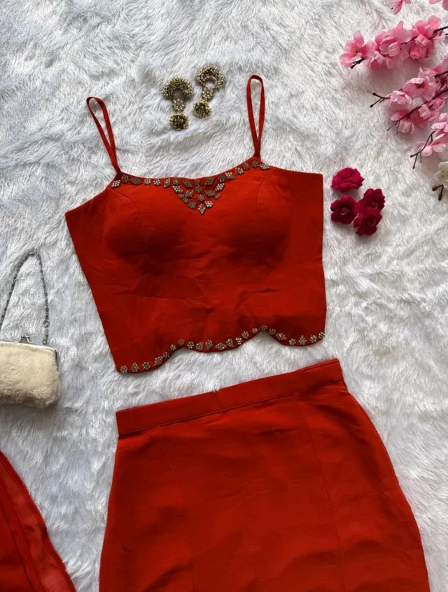 Lavender Flare Fish cut lehnga - XL, Red