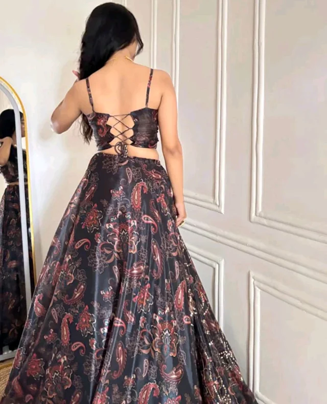Grey Color Pure Organza Digital Printed Lehenga Choli - XXL, Grey