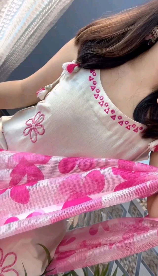 Women's Pure Cotton Kurta Set with Dupatta – Sleeveless White Kurti with Pink Floral Embroidery | Summer Ethnic Wear | Breathable & Soft Fabric - M, Pink
