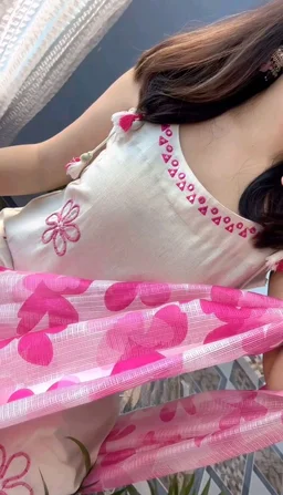 Women's Pure Cotton Kurta Set with Dupatta – Sleeveless White Kurti with Pink Floral Embroidery | Summer Ethnic Wear | Breathable & Soft Fabric - XL, Pink