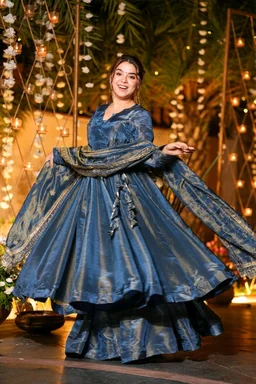 Starfall Blue Wedding Wear Anarkali Suit Set - L, Azure