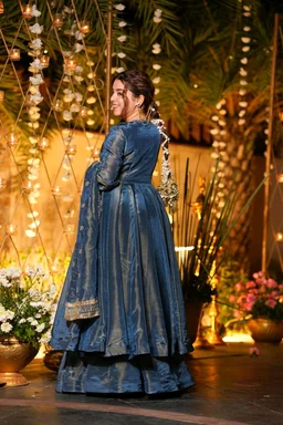 Starfall Blue Wedding Wear Anarkali Suit Set - L, Azure
