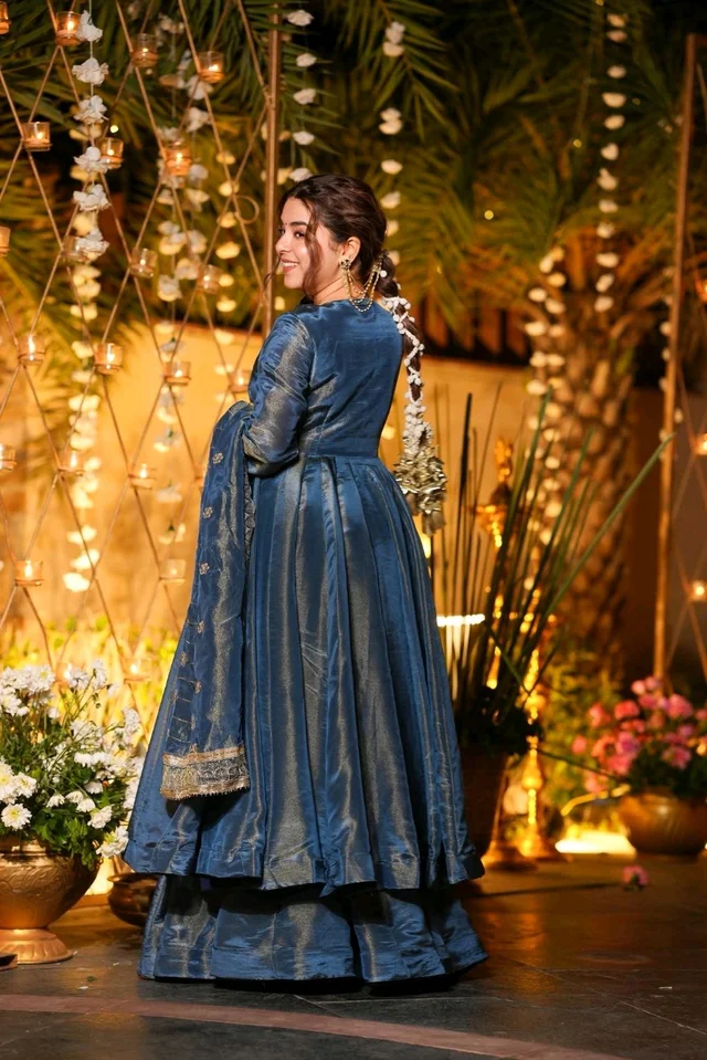 Starfall Blue Wedding Wear Anarkali Suit Set - L, Azure