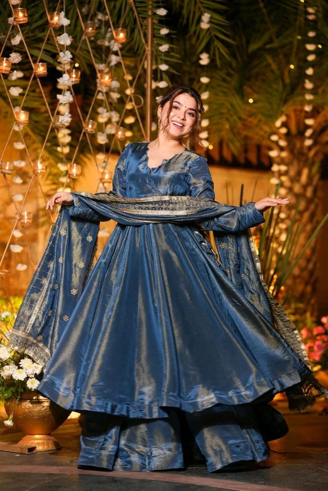 Starfall Blue Wedding Wear Anarkali Suit Set - XXL, Azure