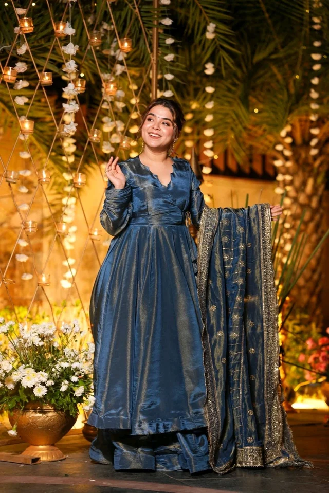 Starfall Blue Wedding Wear Anarkali Suit Set - XXL, Azure