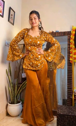 Fandy Silk Top Palazzo set - L, Cinnamon