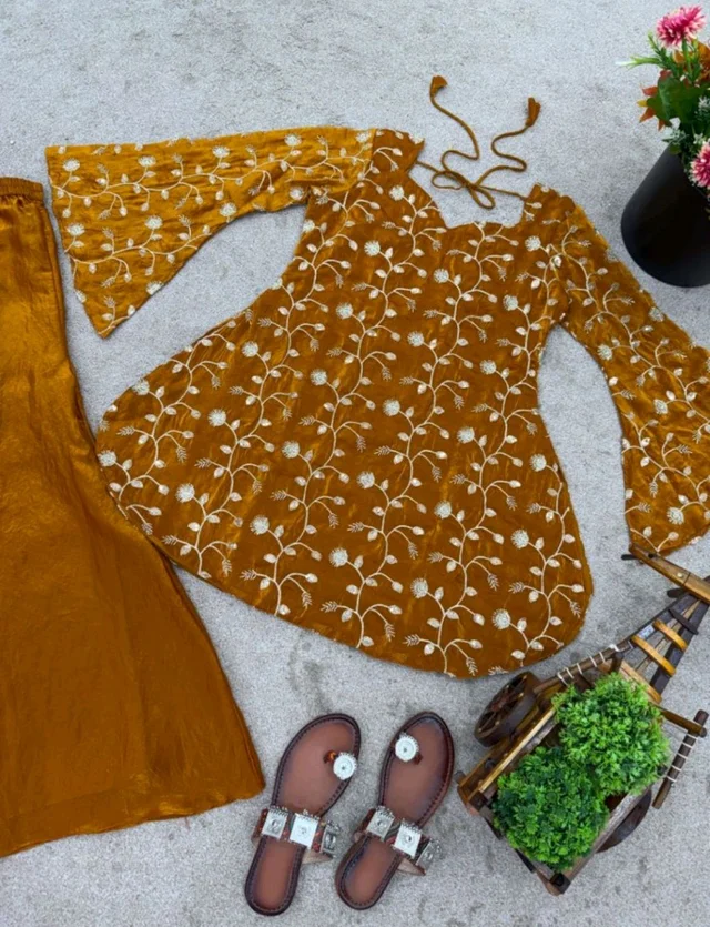 Fandy Silk Top Palazzo set - M, Cinnamon