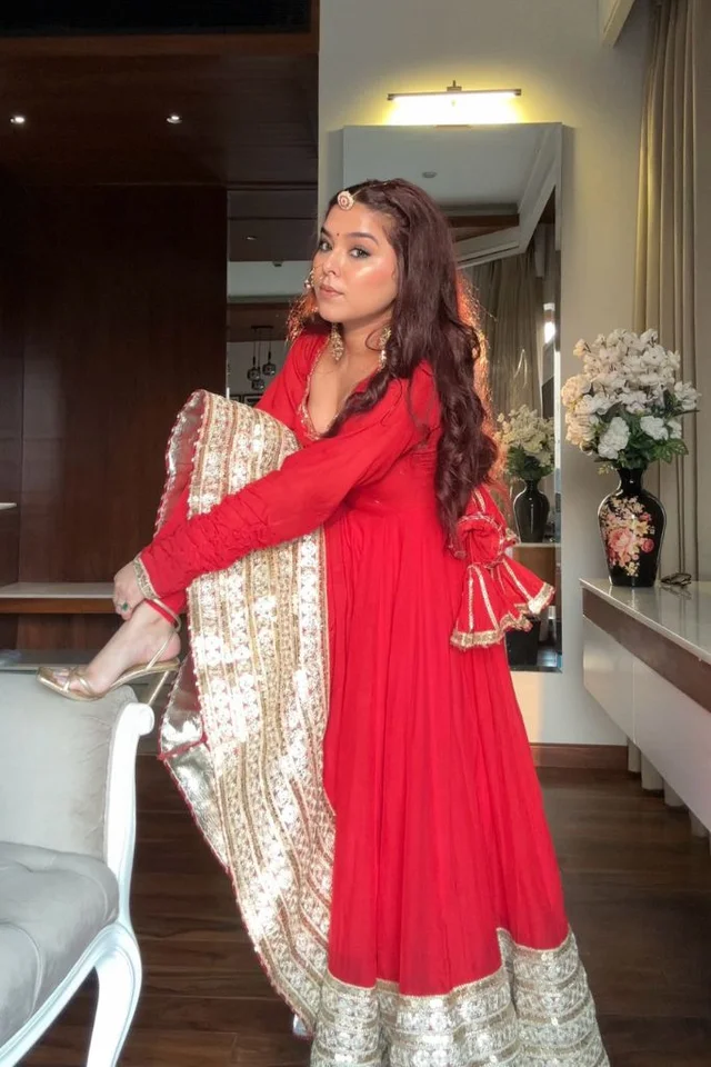 Padmavati Anarkali Set - M, Red