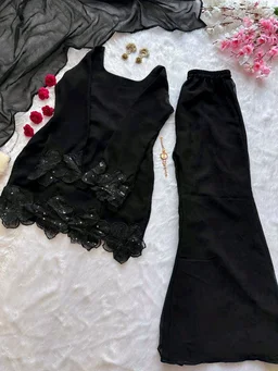 Party Wear Black Color Embroidered Patch Work Designer Palazzo Set - S, Black