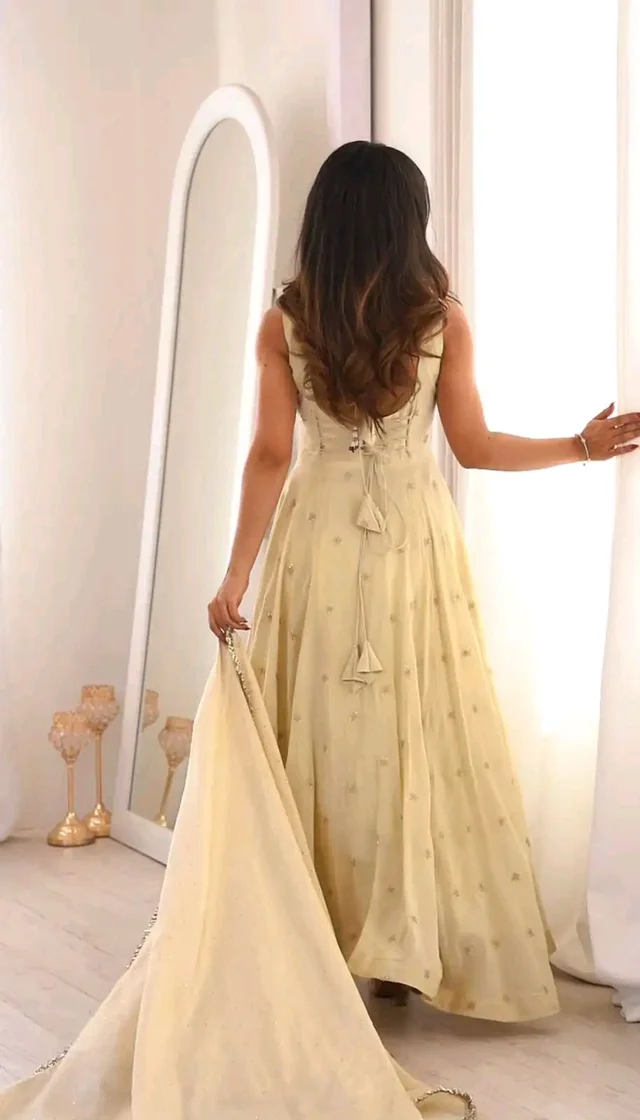 Off White Cosmos Gold Embroider Work Salwar Suit
- L, Chino