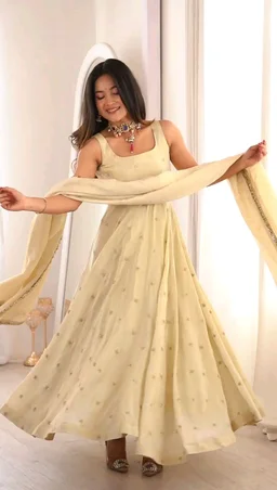 Off White Cosmos Gold Embroider Work Salwar Suit
- L, Chino