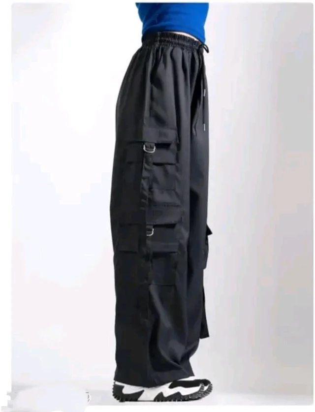 Women’s Cargo Pants Loose Fit Baggy Trousers with Pockets | High Waist Wide Leg Streetwear Joggers | Casual Cargo Polyester Pants - XL, Black