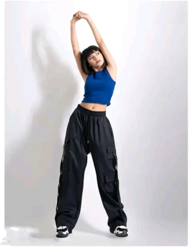 Women’s Cargo Pants Loose Fit Baggy Trousers with Pockets | High Waist Wide Leg Streetwear Joggers | Casual Cargo Polyester Pants - XL, Black