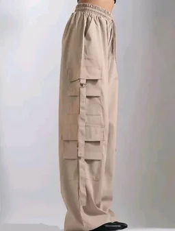 Women’s Cargo Pants Loose Fit Baggy Trousers with Pockets | High Waist Wide Leg Streetwear Joggers | Casual Cargo Polyester Pants - XXL, Cream