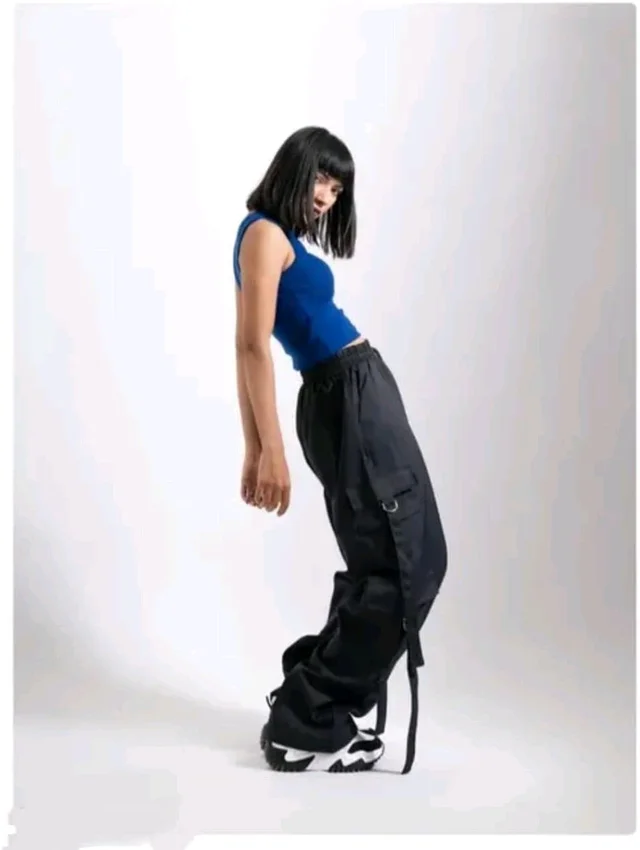 Women’s Cargo Pants Loose Fit Baggy Trousers with Pockets | High Waist Wide Leg Streetwear Joggers | Casual Cargo Polyester Pants - XXL, Black
