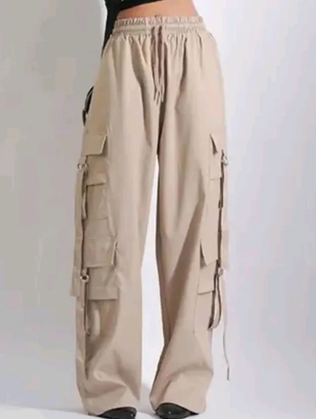 Women’s Cargo Pants Loose Fit Baggy Trousers with Pockets | High Waist Wide Leg Streetwear Joggers | Casual Cargo Polyester Pants - 4XL, Cream