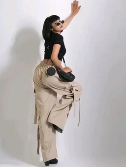 Women’s Cargo Pants Loose Fit Baggy Trousers with Pockets | High Waist Wide Leg Streetwear Joggers | Casual Cargo Polyester Pants - 4XL, Cream