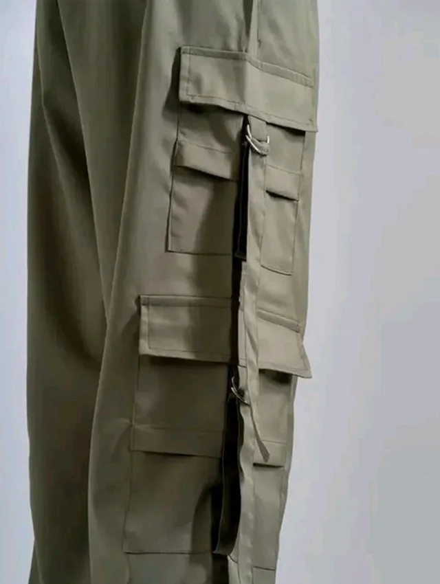 Women’s Cargo Pants Loose Fit Baggy Trousers with Pockets | High Waist Wide Leg Streetwear Joggers | Casual Cargo Polyester Pants - 4XL, Green