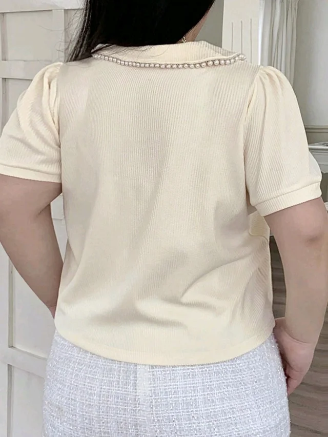 Korean Style Cream Color With Designer Collar Style For Beautiful Women | Casual Wear | Party Wear - L, ECRU WHITE