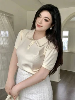 Korean Style Cream Color With Designer Collar Style For Beautiful Women | Casual Wear | Party Wear - XL, ECRU WHITE