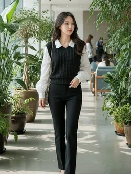 Women's Collar Long Sleeve Shirt Ribbed Knit 2 in 1 Blouse Crop Top - S, Black