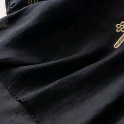 Women's Casual Solid Color Embroidered Cotton and Linen Tops Shirts T Shirts Long Sleeve Blouse Summer Short Sleeve
- S, Black