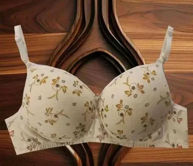 Women's Light Padded Soft Cotton Print Bra | Non-Wired Comfort Fit | Adjustable Straps | Back Closure Everyday - 40B Size (Pack of -1 Bra) White - 34A