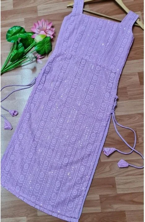 ParrotCreation Women Chikan Embroidery Georgette Flared Kurta (Purple) - L, levender