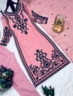 Marvelous White Color Thread Work Salwar Suit - L, pink Daisy