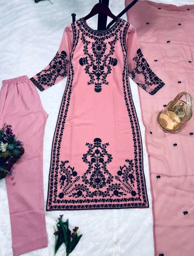 Marvelous White Color Thread Work Salwar Suit - s, pink Daisy
