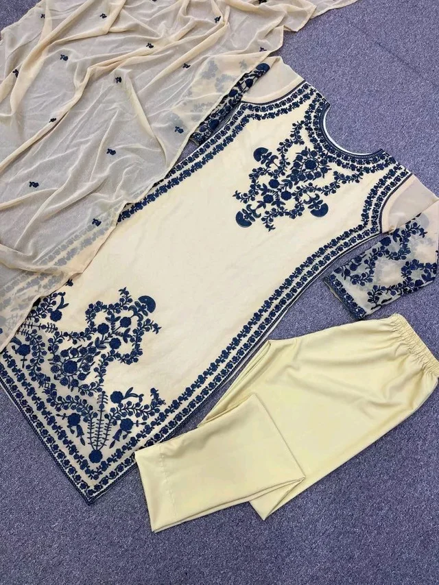 Marvelous White Color Thread Work Salwar Suit - s, Light Gry