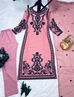 Marvelous White Color Thread Work Salwar Suit - XL, pink Daisy