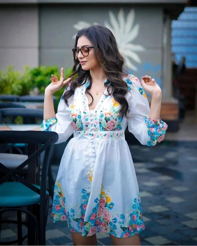 Western Dress for Women| Floral Printed Full Sleeve Rayon Blend Western Dress for Women | Round Neck A-Line Dress for Women(White Pack of 1) - S, White