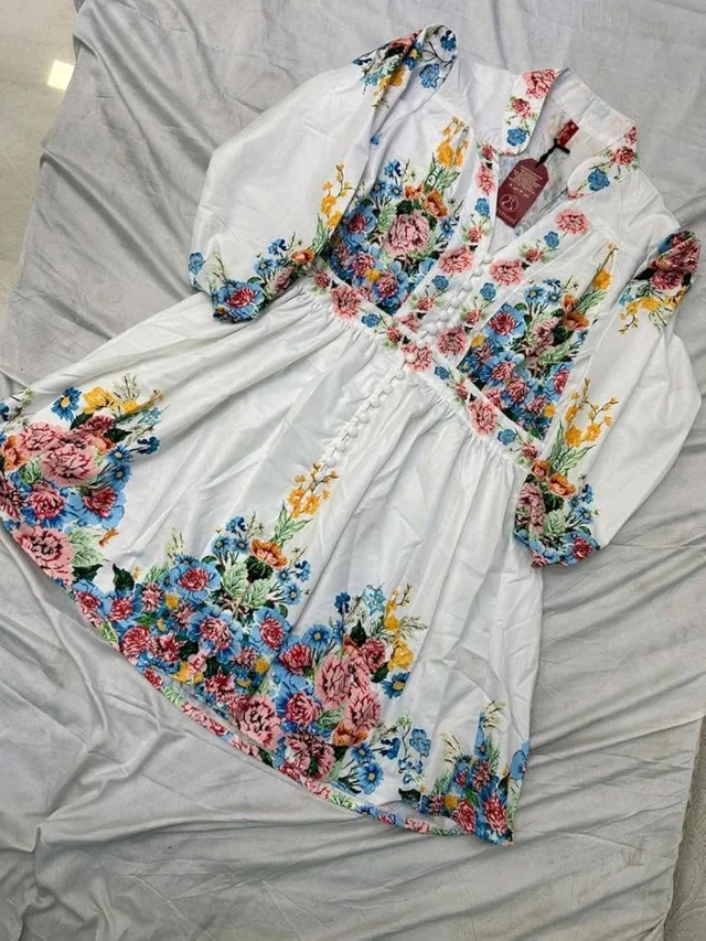 Western Dress for Women| Floral Printed Full Sleeve Rayon Blend Western Dress for Women | Round Neck A-Line Dress for Women(White Pack of 1) - S, White