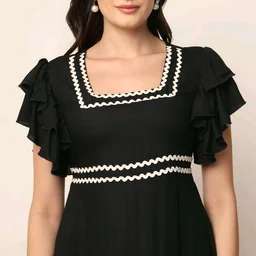 Women's Solid Rayon Fit and Flare Midi Dress for Woman Festive Fancy|Casual Trending Stylish Long One Piece Dresses Women Western (Black)
- L, Black